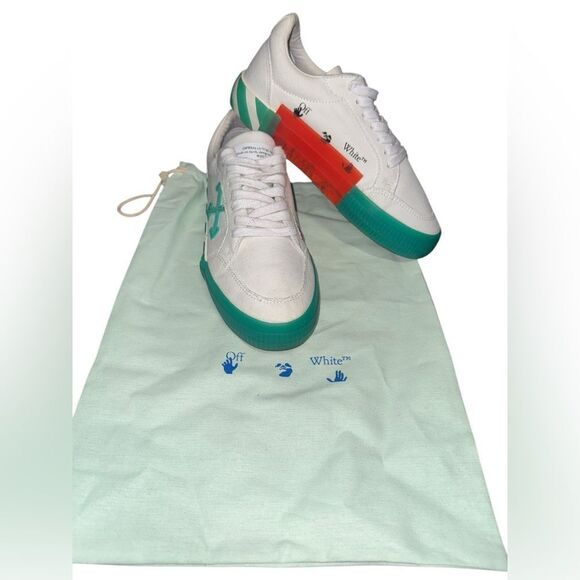 EUC IN BOX OFF WHITE Vulcanized canvas white & green Low White sneakers sz 38 - Picture 2 of 12